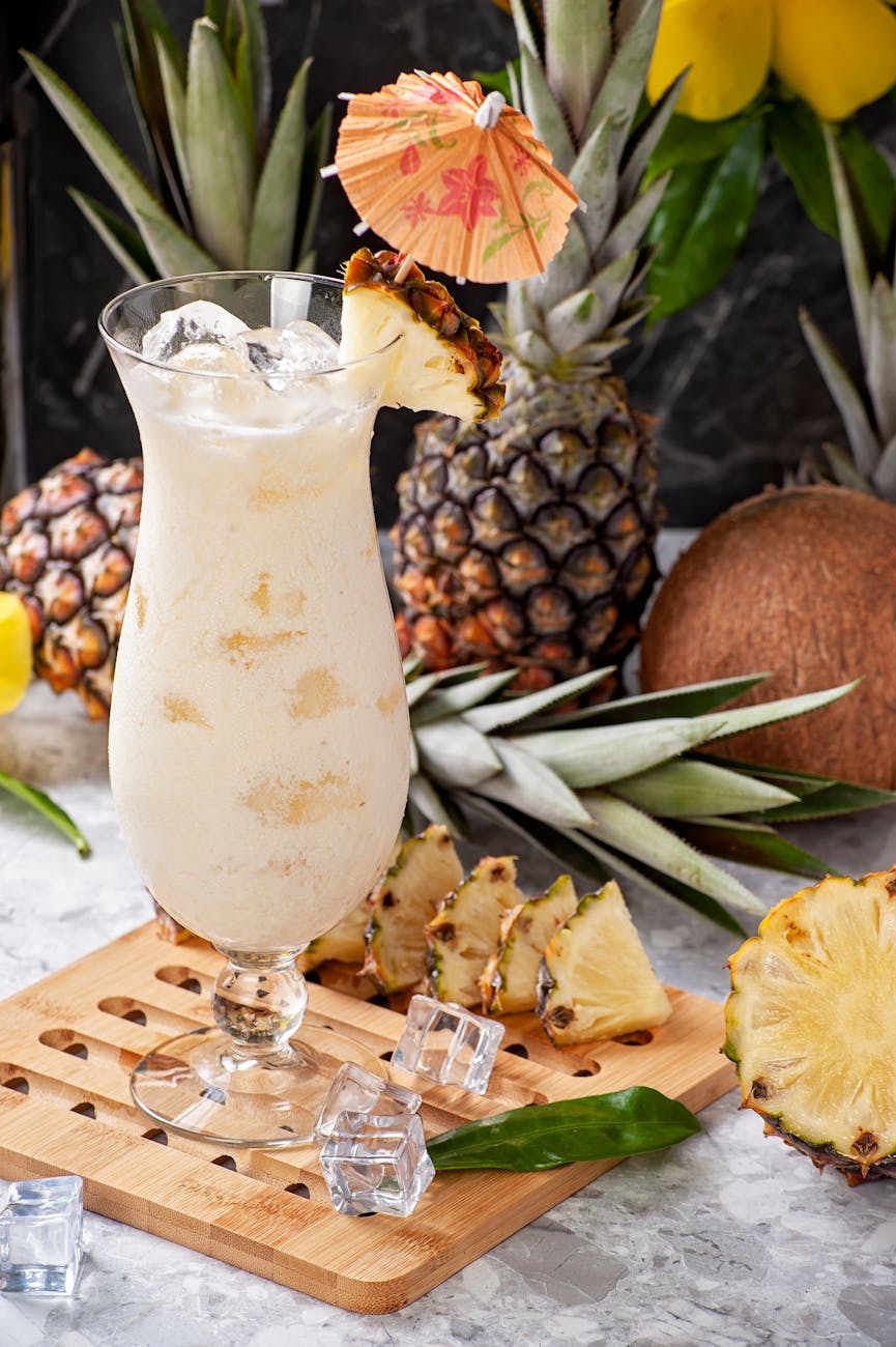 refreshing pina colada cocktail with pineapple